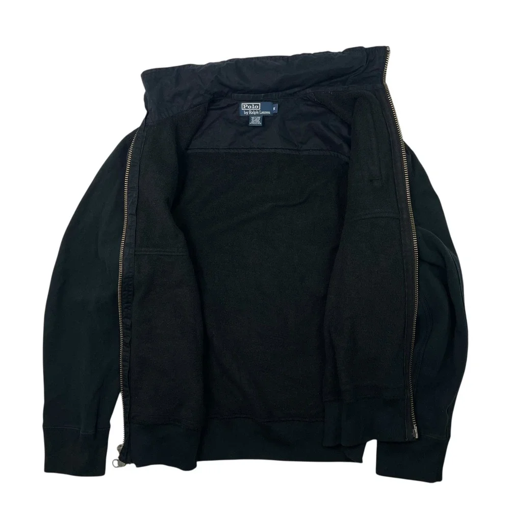 VTG Polo Ralph Lauren Men's Fleece Zip Jacket Black Optional Hood Nautical‎ M